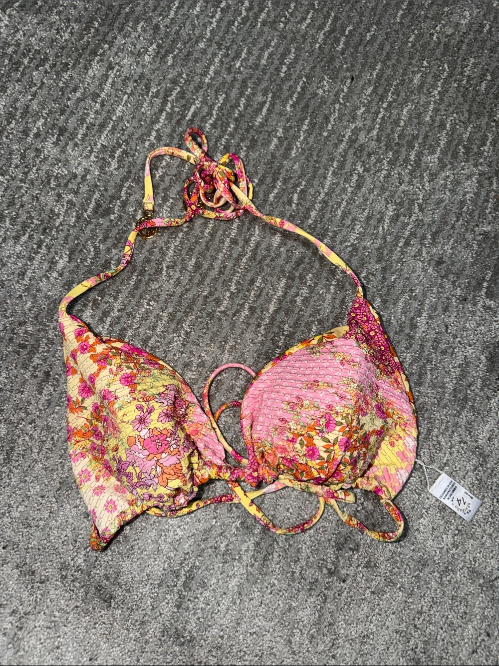 Luli Fama Pink Yellow Floral Bikini Top, size large, never been worn